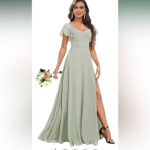 Sage Green V-Neck Flutter Sleeve Maxi Dress